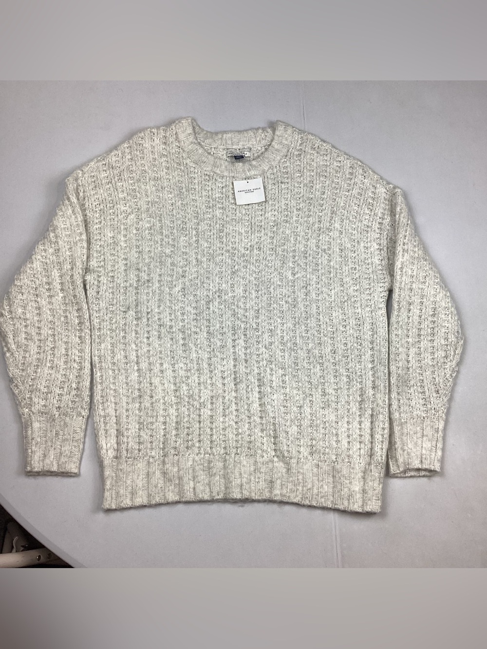 American Eagle Women’s Oversized Marled Knit Ribbed Sweater Crewneck Cream New!